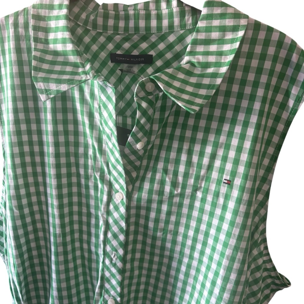 🌴TOMMY HILFIGER CHECKED BUTTON DOWN SLEEVELESS TIE FRONT SHIRT DRESS NWT - Picture 7 of 11